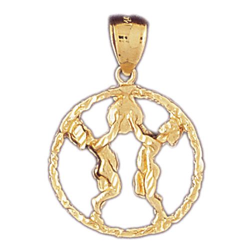 Gemini Zodiac Sign Charm Pendant 14k Gold