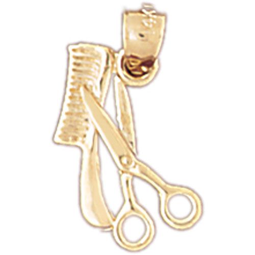 3D Hairdresser's Scissors and Comb Charm Pendant 14k Gold