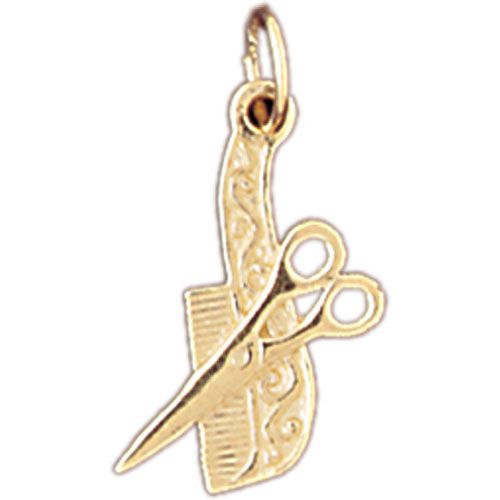 Hairdresser's Scissors and Comb Charm Pendant 14k Gold