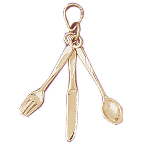 Fork Knife Spoon Charm Pendant 14k Gold