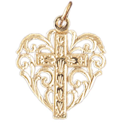 Heart with Cross Charm Pendant 14k Gold