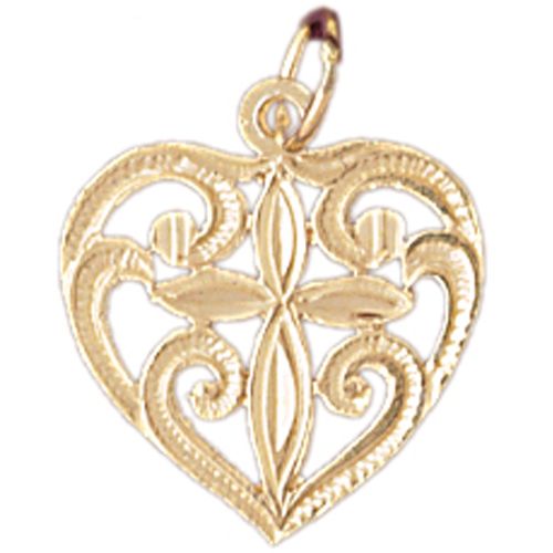 Heart with Cross Charm Pendant 14k Gold