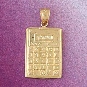 Office Calculator Charm Pendant 14k Gold