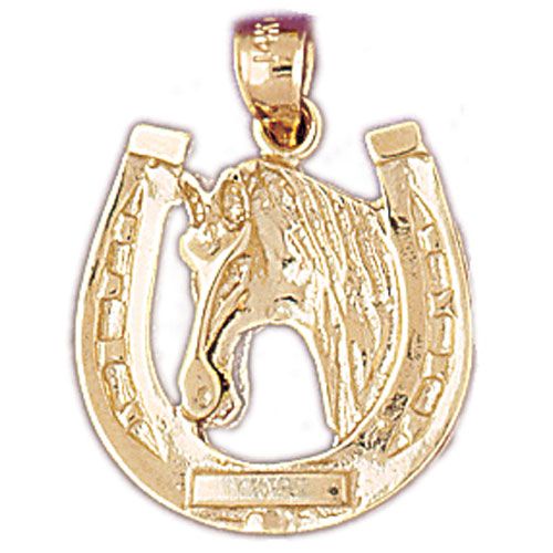 Lucky Horseshoe with Horse Charm Pendant 14k Gold