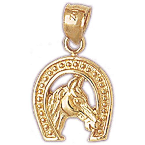 Lucky Horseshoe with Horse Charm Pendant 14k Gold