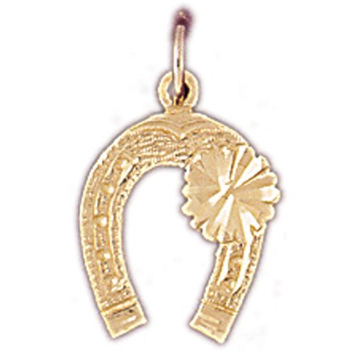 Lucky Horseshoe with Flower Charm Pendant 14k Gold