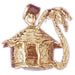 3D Hut and Palm Tree Charm Pendant 14k Gold
