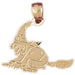 Wicked Witch on Broom Charm Pendant 14k Gold