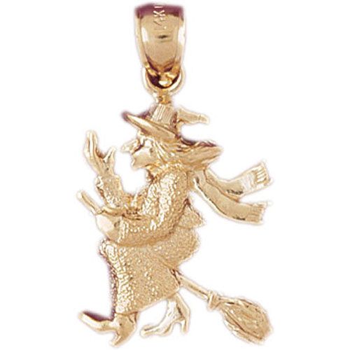Wicked Witch with Broom Charm Pendant 14k Gold