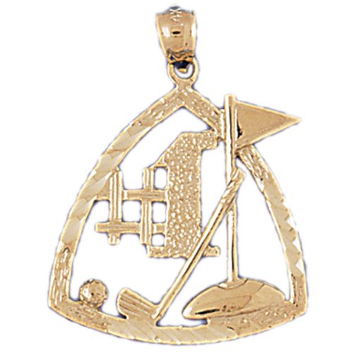 Number One Golf Club, Flag and Ball Charm Pendant 14k Gold