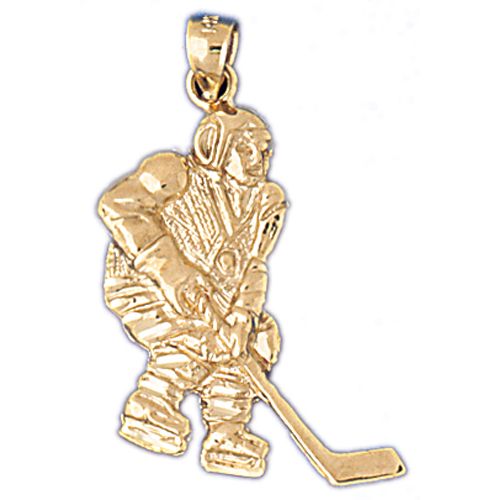 Hockey Player Charm Pendant 14k Gold
