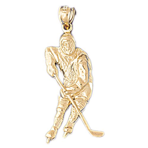 Hockey Player Charm Pendant 14k Gold