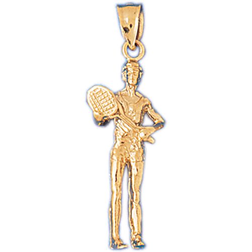 3D Tennis Player Charm Pendant 14k Gold