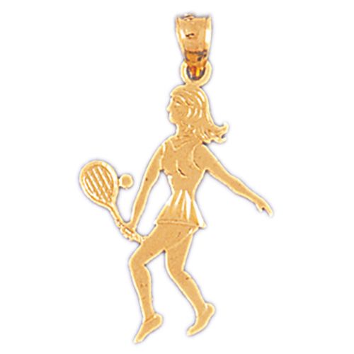 Tennis Player Charm Pendant 14k Gold