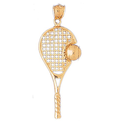 Tennis Racket and Ball Charm Pendant 14k Gold