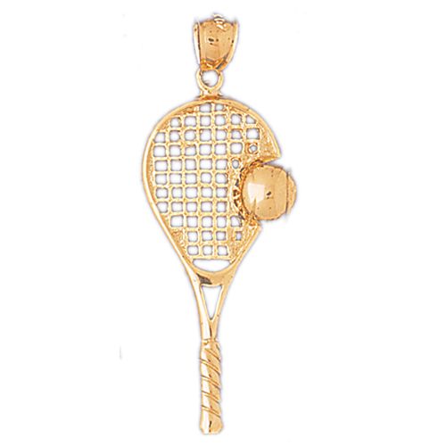 Tennis Racket and Ball Charm Pendant 14k Gold