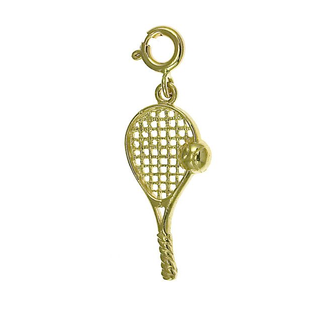 Tennis Racket and Ball Charm Pendant 14k Gold