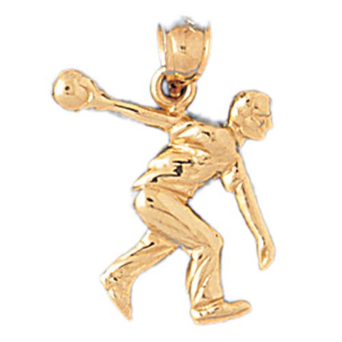 Bowling Player Charm Pendant 14k Gold