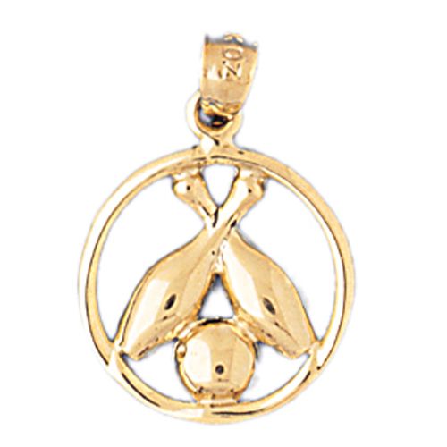 Bowling Ball and Two Pins Charm Pendant 14k Gold
