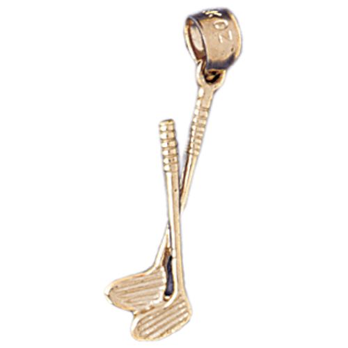 3D Double Golf Club Charm Pendant 14k Gold