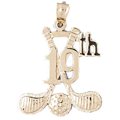 Double Golf Club and Ball Charm Pendant 14k Gold