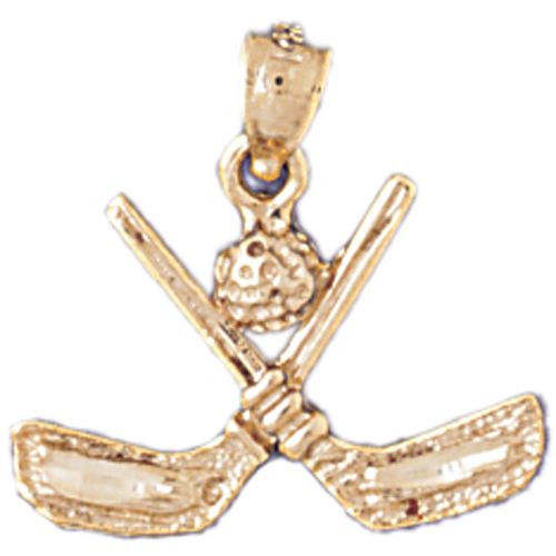 3D Double Golf Club and Ball Charm Pendant 14k Gold