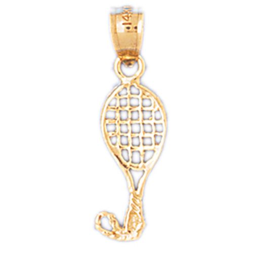 Tennis Racket Charm Pendant 14k Gold