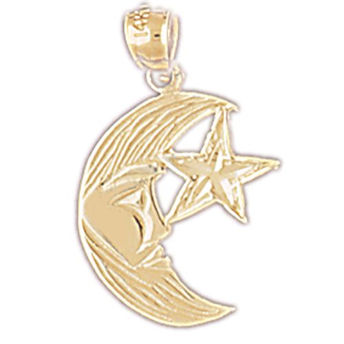 Moon and Star Charm Pendant 14k Gold