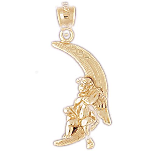Moon and Kid Charm Pendant 14k Gold