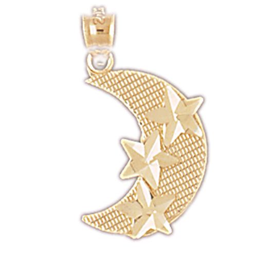 Moon with Stars Charm Pendant 14k Gold