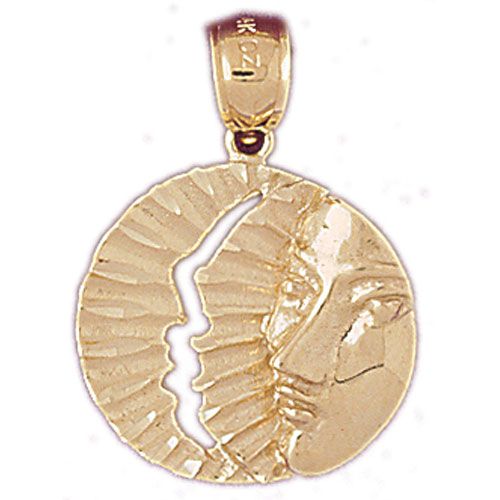 Sun and Face Charm Pendant 14k Gold