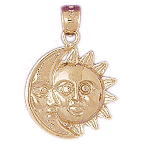 Sun and Moon Charm Pendant 14k Gold