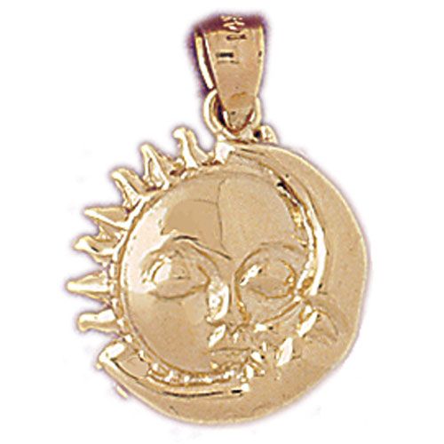 Sun and Moon Charm Pendant 14k Gold