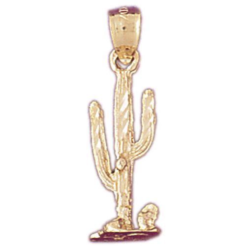 3D Cactus Charm Pendant 14k Gold