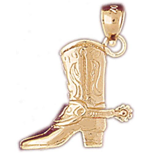 3D Cowboy's Boot Charm Pendant 14k Gold