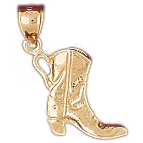 3D Cowboy's Boot Charm Pendant 14k Gold