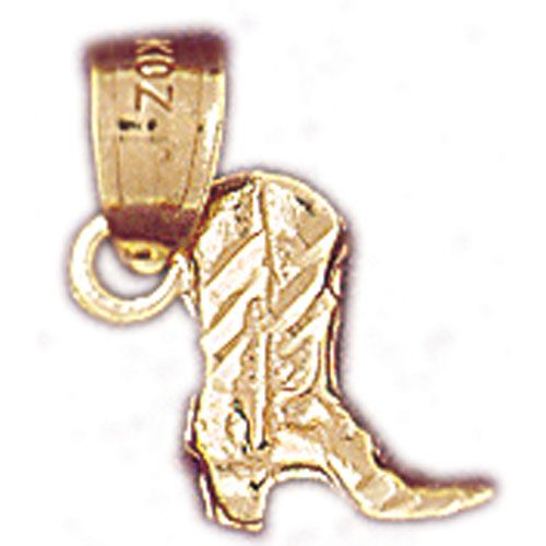 3D Cowboy's Boot Charm Pendant 14k Gold