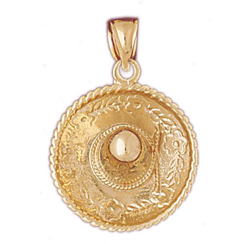 3D Cowboy's Hat Charm Pendant 14k Gold