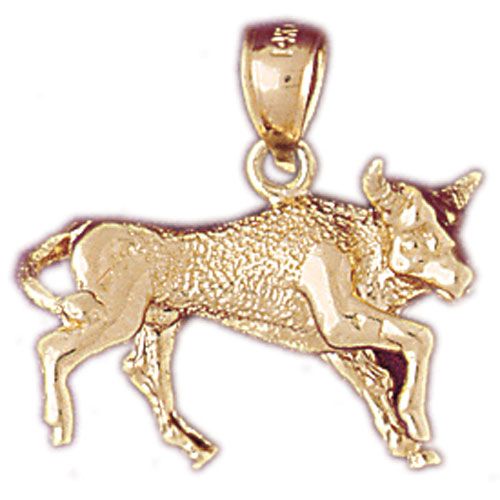 3D Fighting Bull Charm Pendant 14k Gold