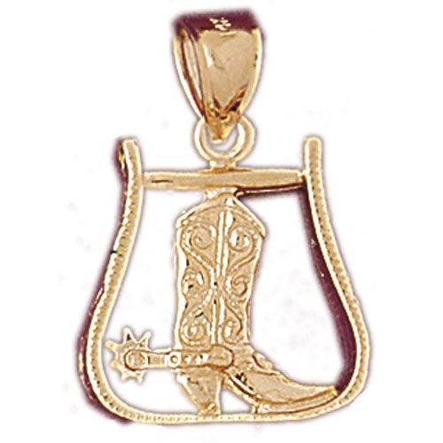 3D Cowboy's Boot Charm Pendant 14k Gold