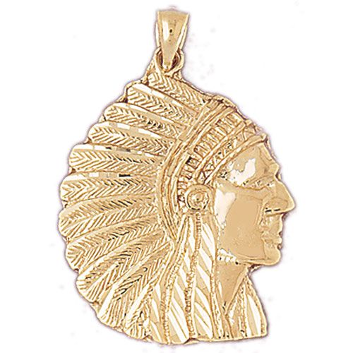 Native American Indian's Head Charm Pendant 14k Gold