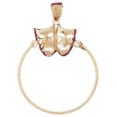 Double Sad-Happy Mask Charm Holder Charm Pendant 14k Gold