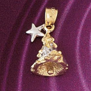 3D Christmas Bell Charm Pendant 14k Gold