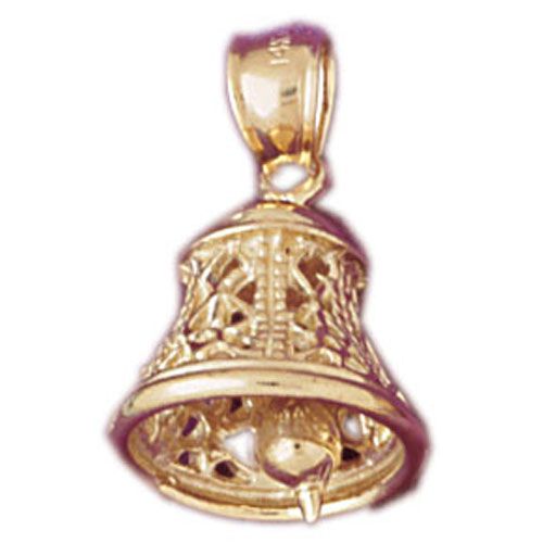 3D Christmas Bell Charm Pendant 14k Gold