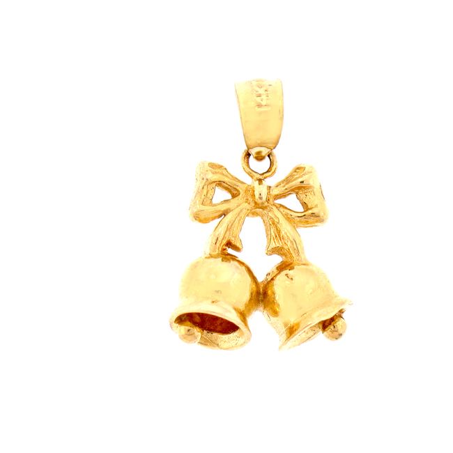 3D Christmas Bell Charm Pendant 14k Gold