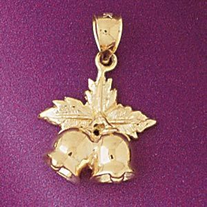 3D Christmas Bell Charm Pendant 14k Gold