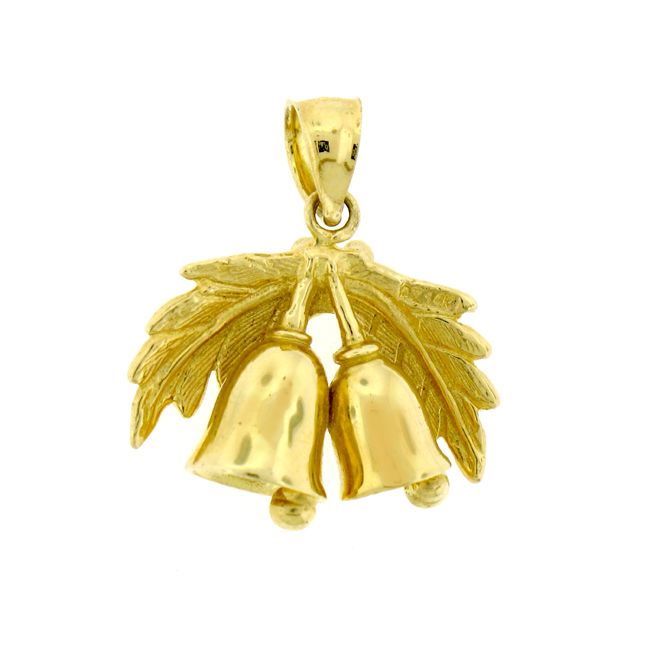 3D Christmas Bell Charm Pendant 14k Gold