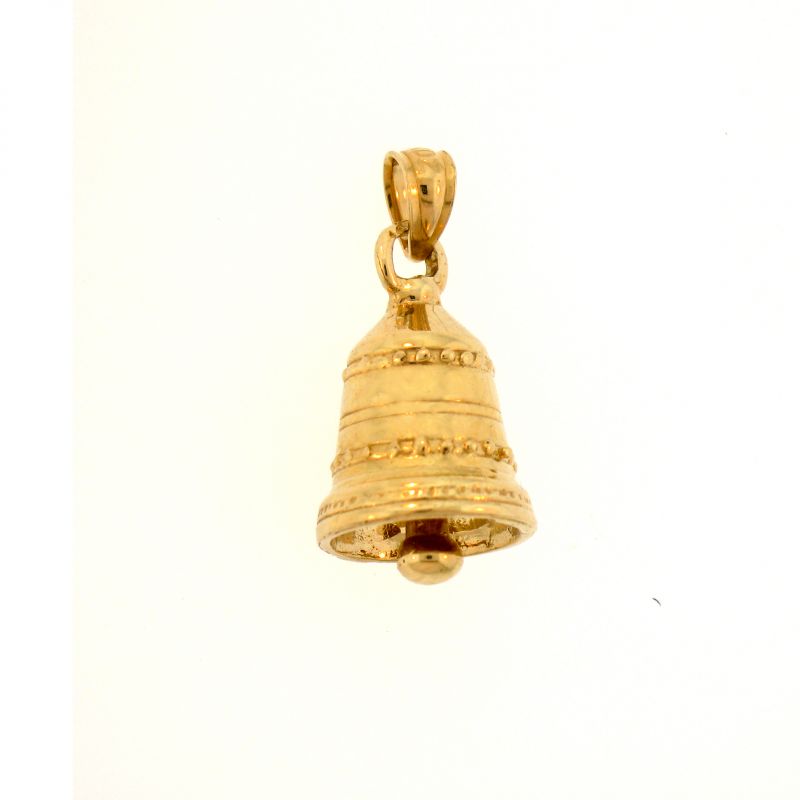3D Christmas Bell Charm Pendant 14k Gold