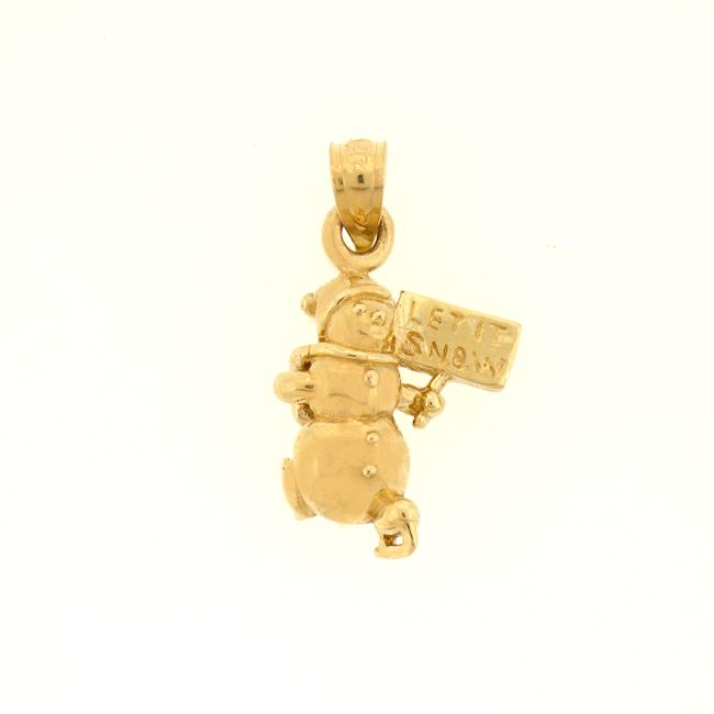 3D Christmas Snowman Charm Pendant 14k Gold