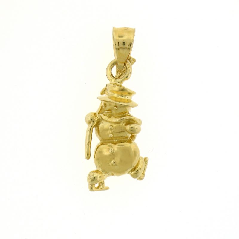3D Christmas Snowman Charm Pendant 14k Gold